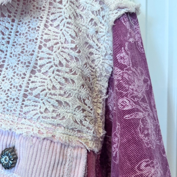 POL Lace Corduroy Floral Frayed Denim Jacket Sz Small (oversized) NWOT - Picture 11 of 16